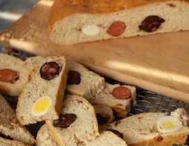 Bread with eggs and sausages - Delicious food