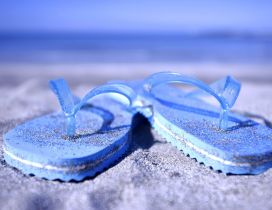 Macro blue flip flop full with beach sand - Summer time