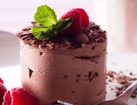 Chocolate ice cream cake with raspberries fruit