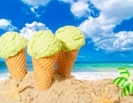 Mint icre cream and beautiful summer holiday at the beach