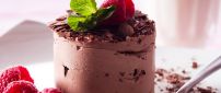 Chocolate ice cream cake with raspberries fruit