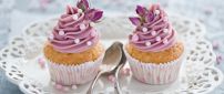 Two delicious muffins with pink cream - Flower for love