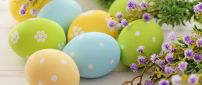 Wonderful painted Easter eggs and purple flowers