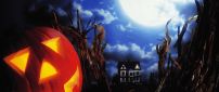 Big moon and scary Halloween pumpkin - HD wallpaper