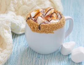 Good morning delicious coffee with peanuts and marshmallows
