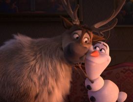 Best friends Olaf and Reindeer from Frozen the kids movie