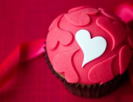 Sweet delicious muffin with red and white hearts - Love food