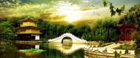Bridge in Kinkaku - Wonderful nature landscape 3D