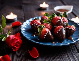 Strawberries with chocolate - Romantic dinner with fruits