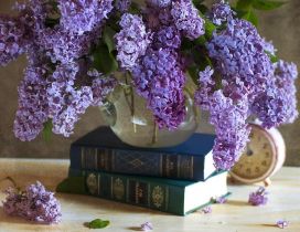 Time books and Lilac flowers-Recipe for a perfect spring day