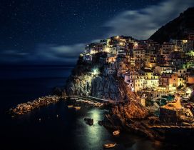 Night in romantic city from Italy - Lights on the coast