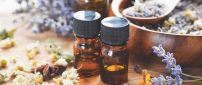 Amber glass bottle of essential oils - Aromatherapy Lavender