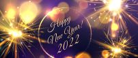 Happy New Year 2022 - Golden fireworks on the sky