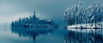 Fog on the frozen lake - Winter season time