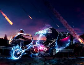 Abstract motorcycle and car accident - HD wallpaper light