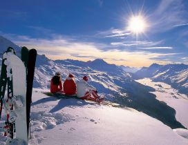 Take a break on the top of the mountain - Sunny winter day