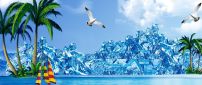 Two white birds flying in the sky - blue water HD wallpaper
