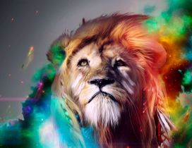Big lion - Abstract colorful colors over the wild animal