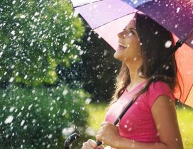 Happy girl - Rainy hot summer day