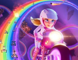 Super Princess Peach in a video game - rainbow road