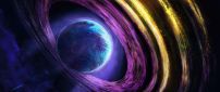 Blue planet in the space - colorful rings
