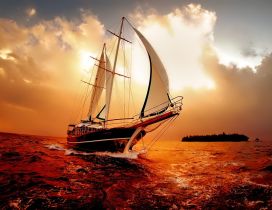 Wonderful sunset on the boat - HD wallpaper