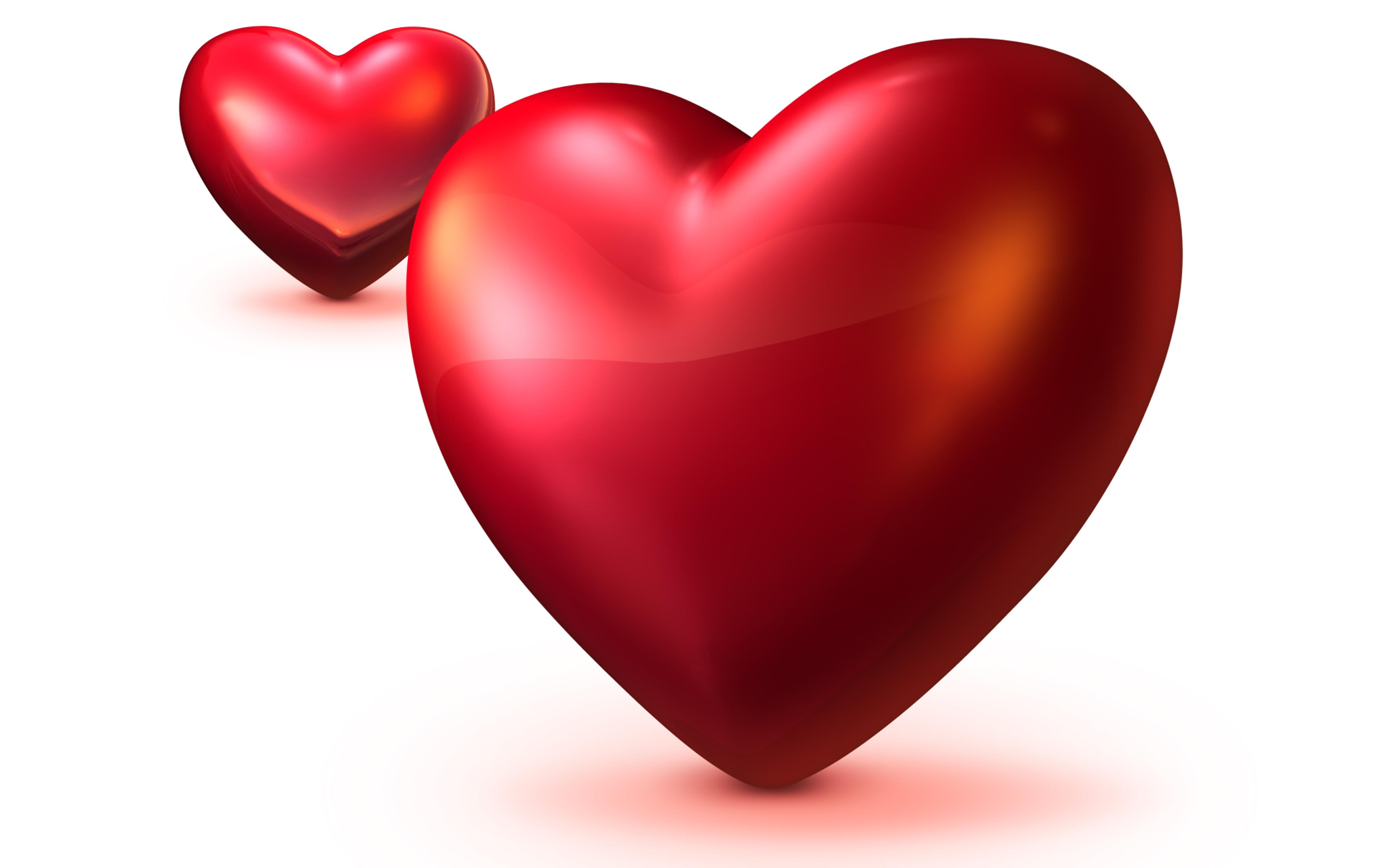 Two red hearts 3D - HD love wallpaper