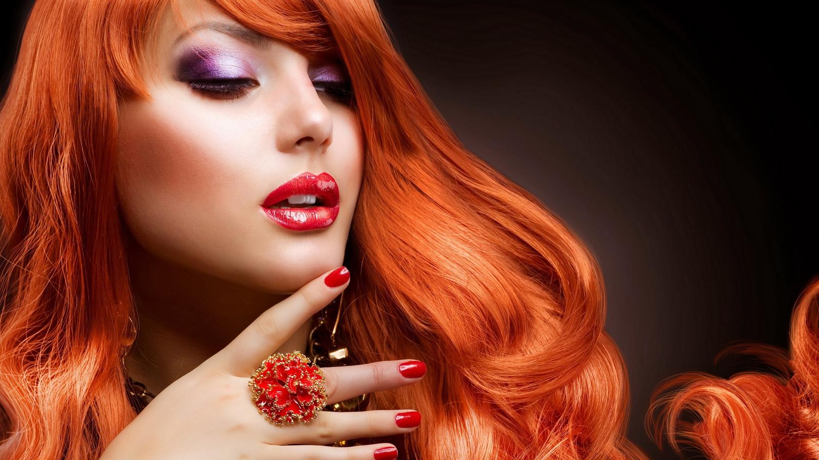 Hot orange hair and beautiful makeup - HD wallpaper