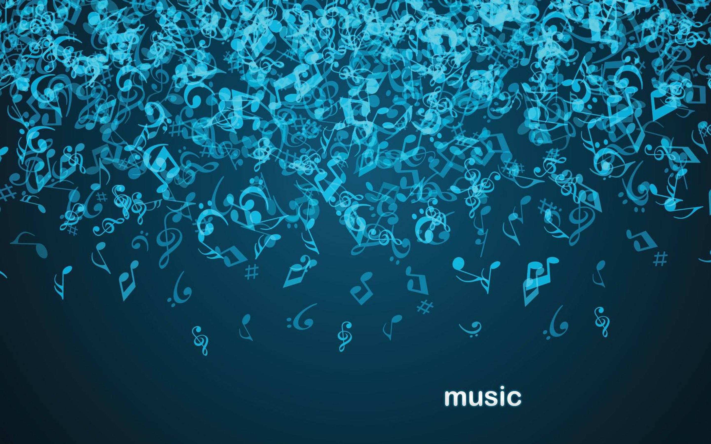 Blue notes and sol keys flies in the air - Music wallpaper