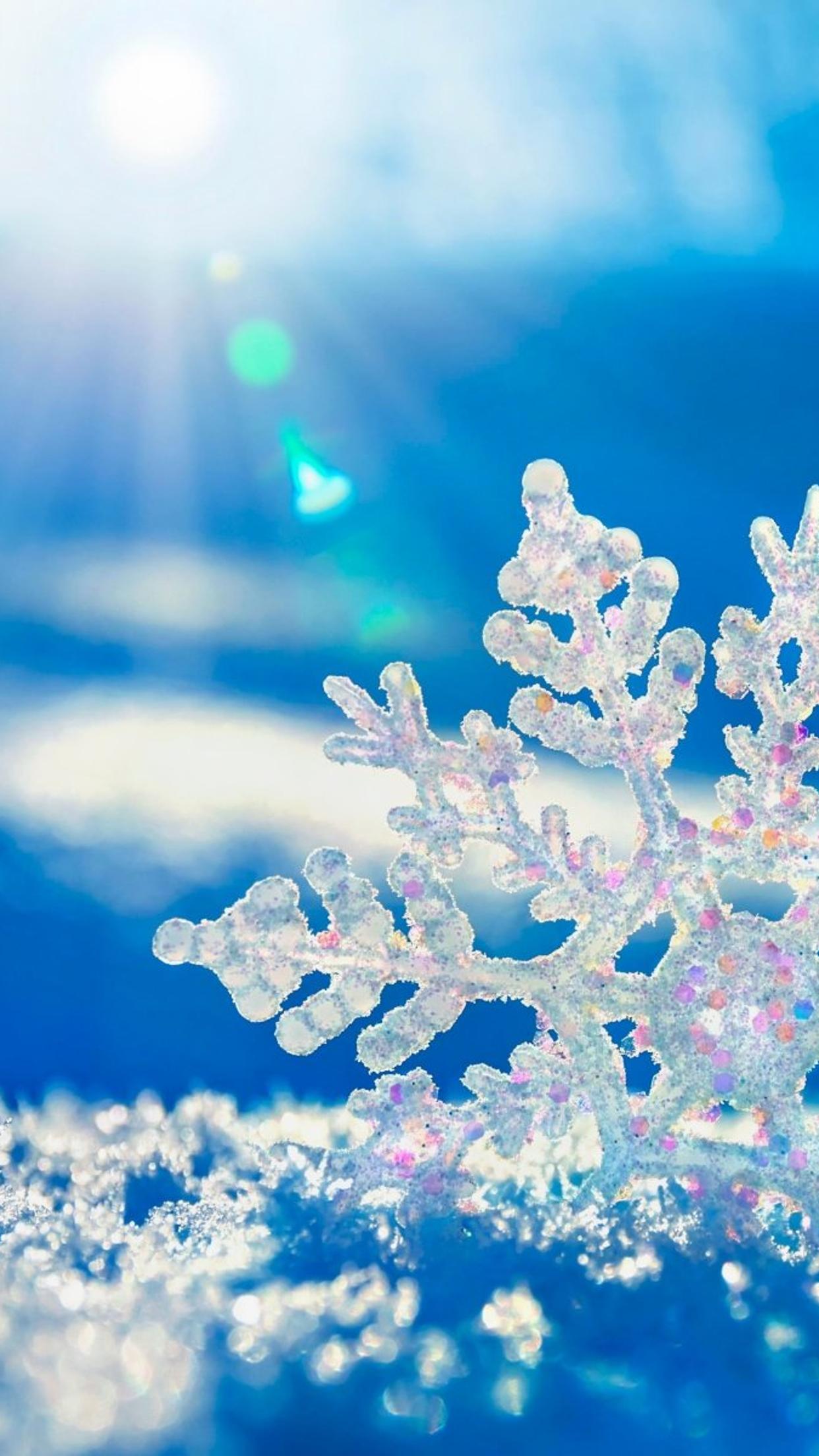Perfect frozen snowflake in winter sunshine - HD wallpaper